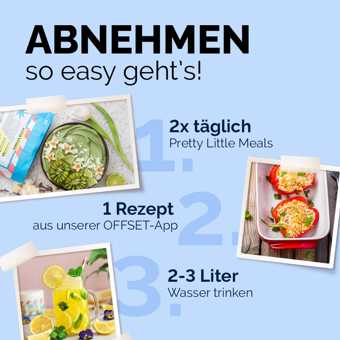 OFFSET Nutrition Abnehm Set Vanilla Mix [FÜR 50 TAGE] - inkl. ERNÄHRUNGSPLAN | Nur 250 KCAL pro Mahlzeit | Mit Abnehm Shake, Proteinriegel & Sättigungskapseln | Mahlzeitersatz