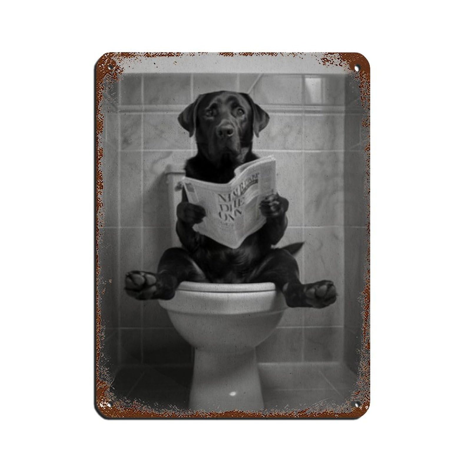 Black Labrador Retriever Bathroom Art Tin Sign Vintage Metal Pub Club Cafe Bar Home Wall Art Decoration Poster Retro 12x16inch(30x40cm)