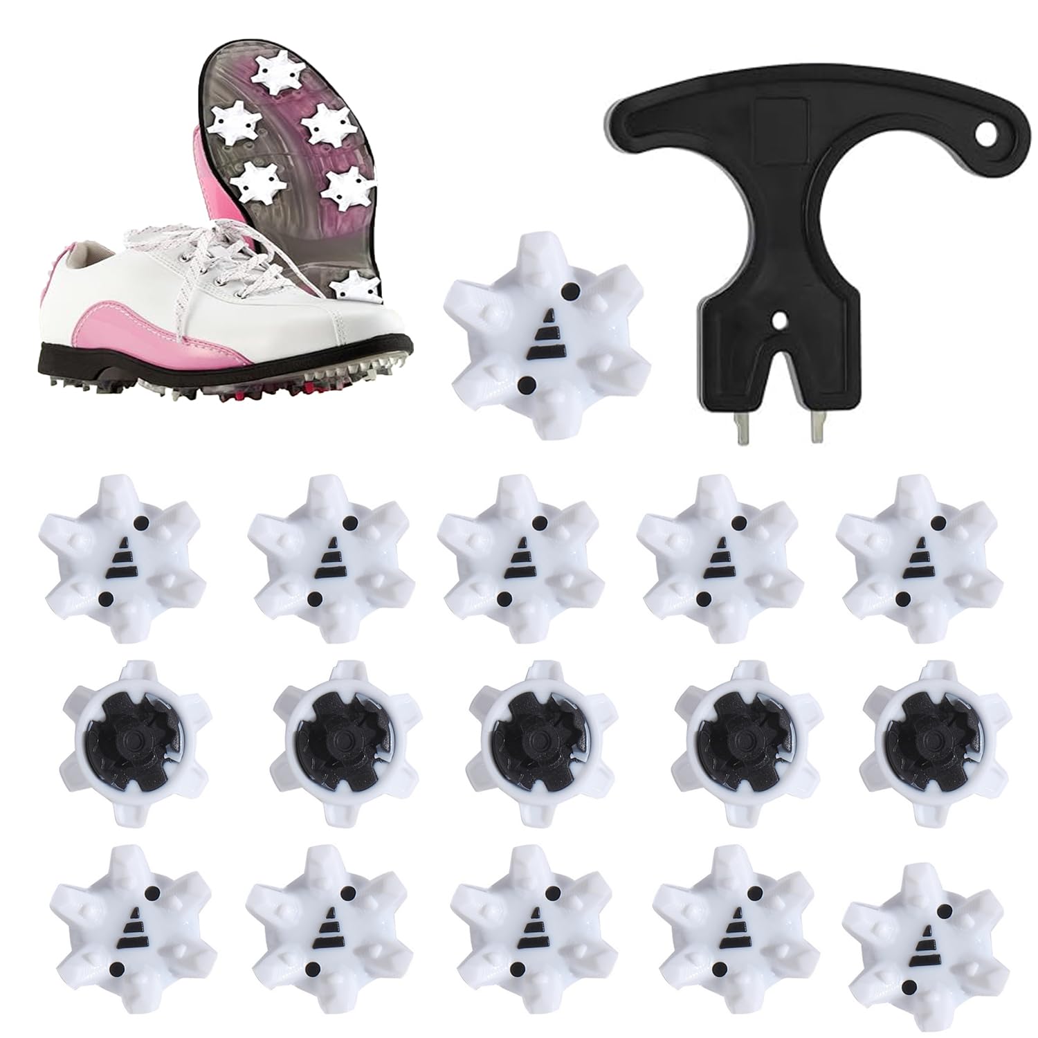 Golf Spikes, 31 Pcs Golf Shoe Spikes Replacements with 1 Pcs Golf Shoe Cleats Wrench, Easy Installation Screw in Golf Spikes Pins Tool Set for Golf Player Lover Use on Lawns or Golf Courses