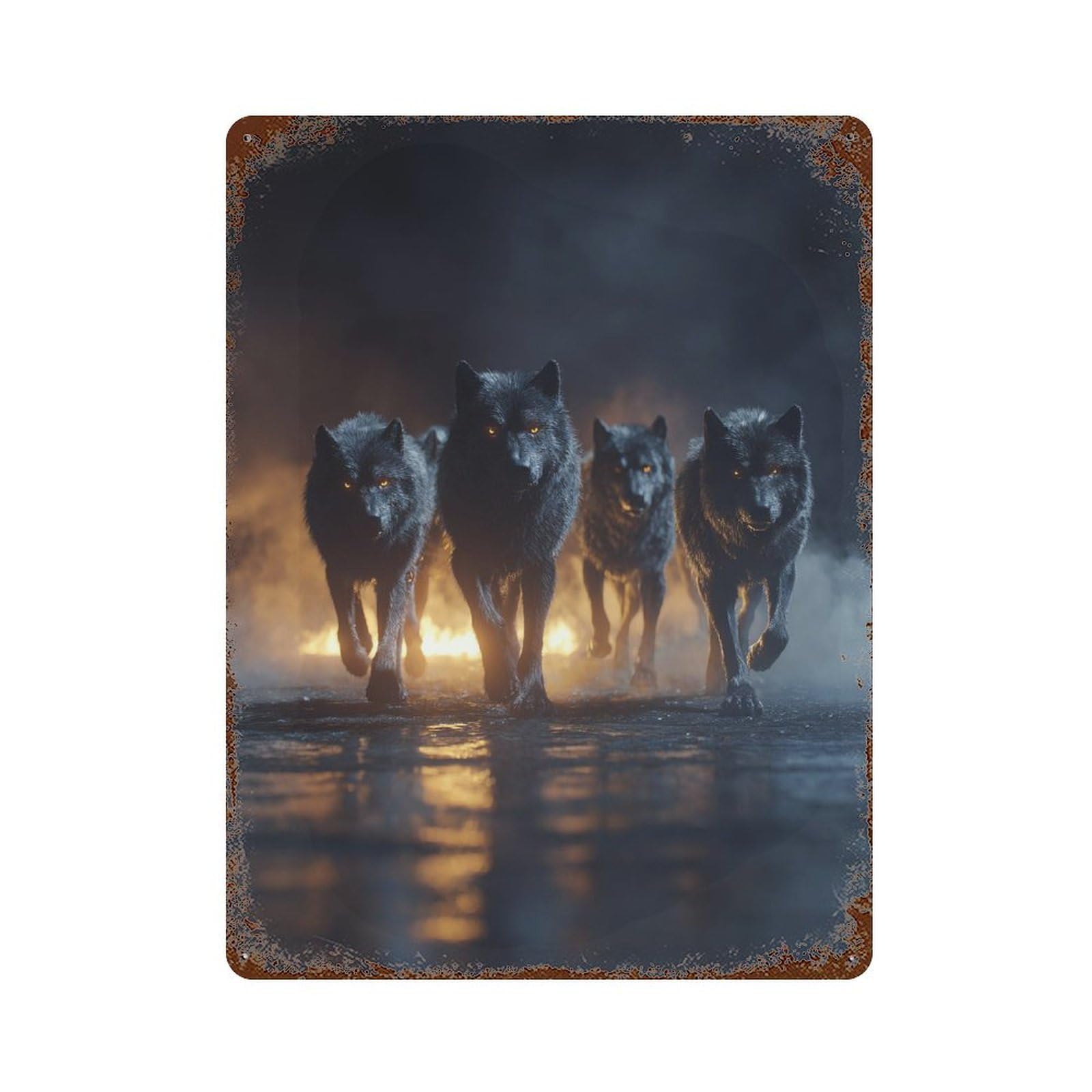 Black Wolves Pack Rusty Metal Tin Sign 15.7"x11.8", for Pub, Kitchen And Man Cave Decor, Novelty Wall Decor