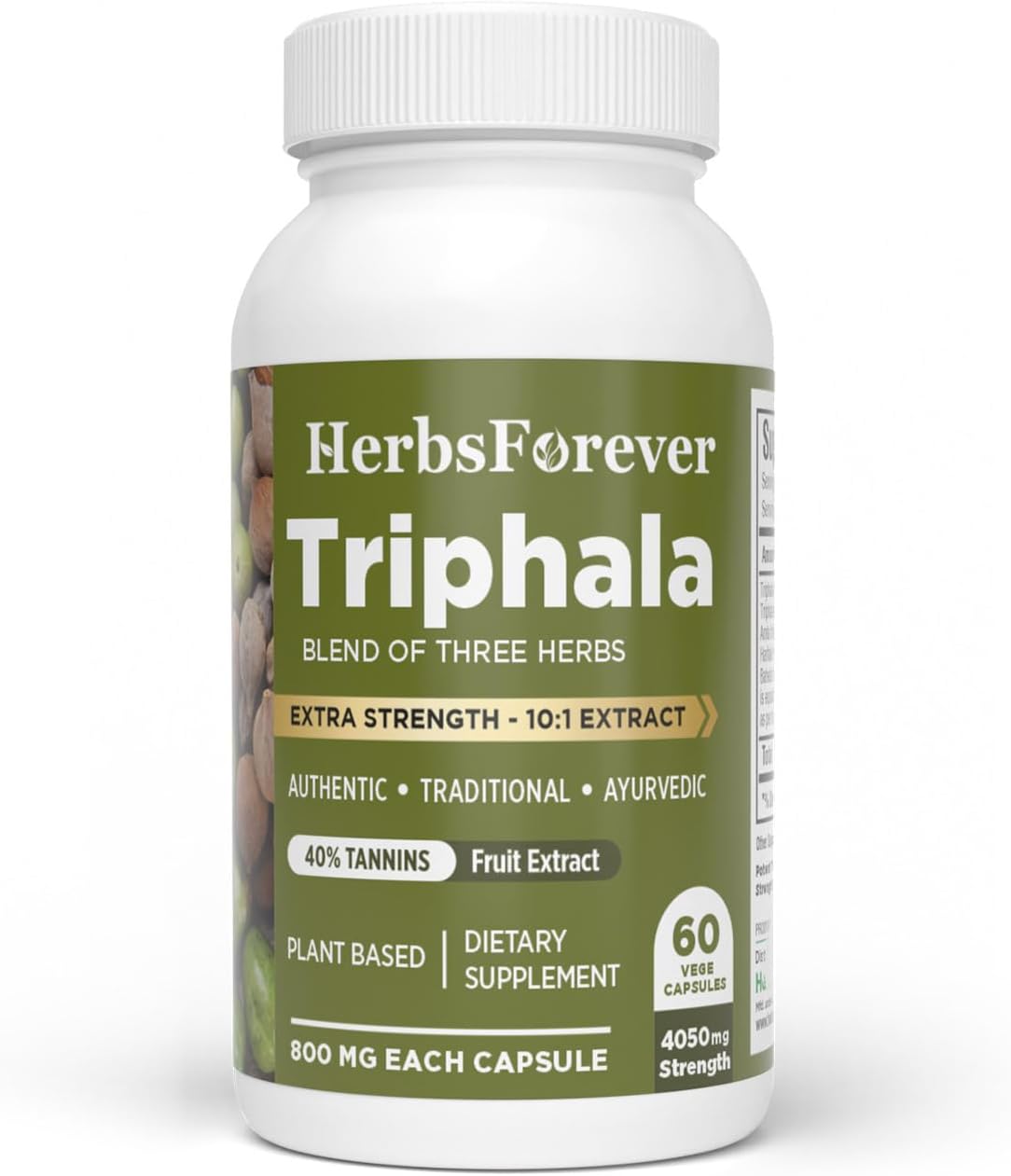 Herbsforever Triphala Capsules Extract Ratio (8:1) 40% Amla, Haritaki & Bibhitaki for Daily Detoxifying, Cleansing, & Rejuvenating 60 Vege Capsules