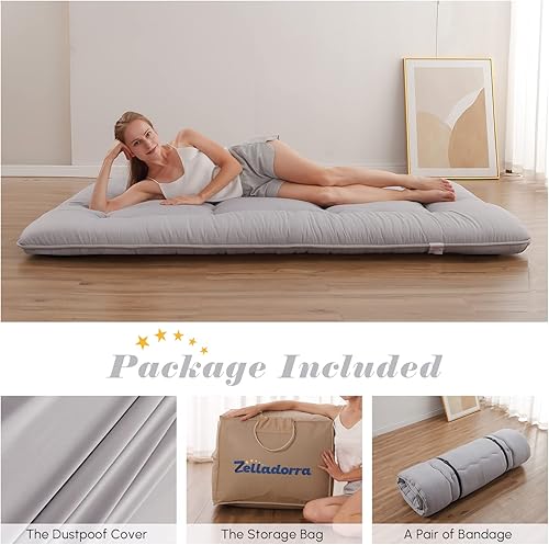 Miniatura 38 de Colchón japonés de suelo, colchón futón con bolsa de almacenamiento portátil, colchón enrollable grueso de tatami adecuado para campamento, Un negro