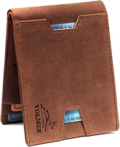 Portefeuille Homme Fa.Volmer En Cuir Véritable - Fermeture éclair Tout Autour, Protection RFID, Nombreux Compartiments - Taille Fermé 12,2x10,2 Cm