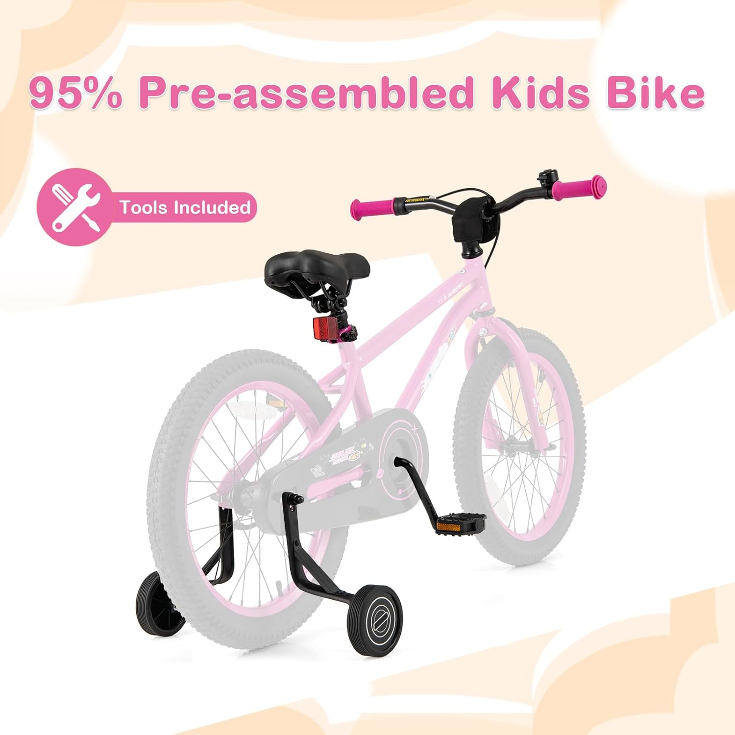 BABY JOY Outer Space Kids Bike, 14 16 18 Inch Sport Bicycle for 3-8 Years Old w/Adjustable Saddle, Training Wheels, Widened Tyre, Handbrake & Coaster Brake, 95% Pre-Assembled Girls Boys Bike