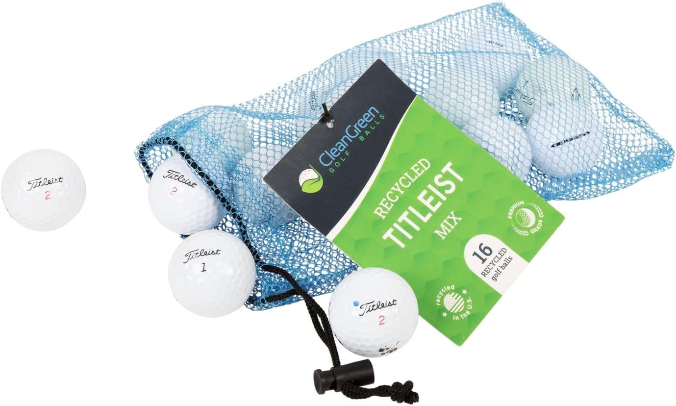 Clean Green Golf Balls 16 Count Recycled Titleist Golf Ball Mix - Each Mix includes Various Used Titleist Golf Ball Models