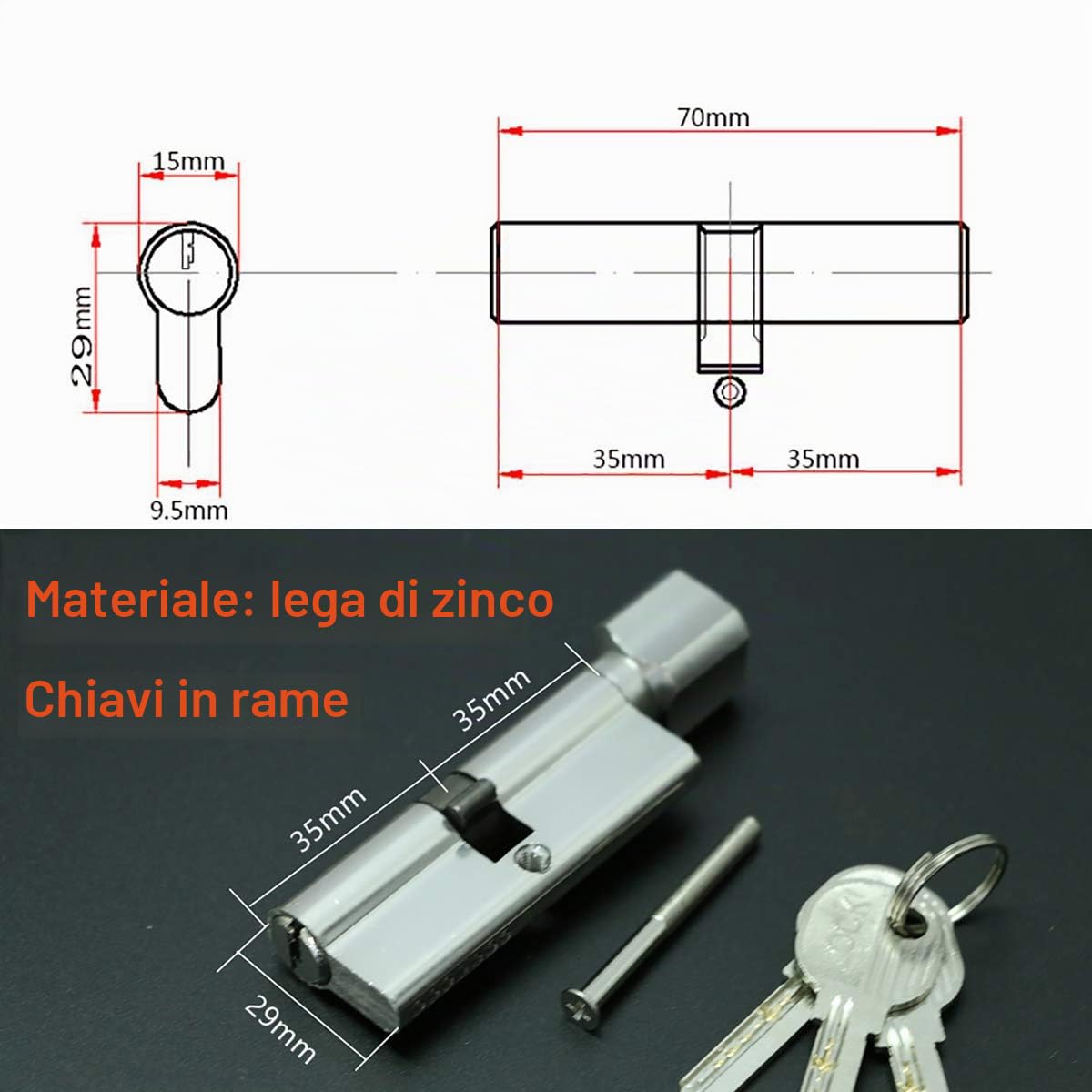 Qrity Set Maniglie, Leve per porte, Serratura a incastro, Cilindro europeo, Lega di zinco + Rame