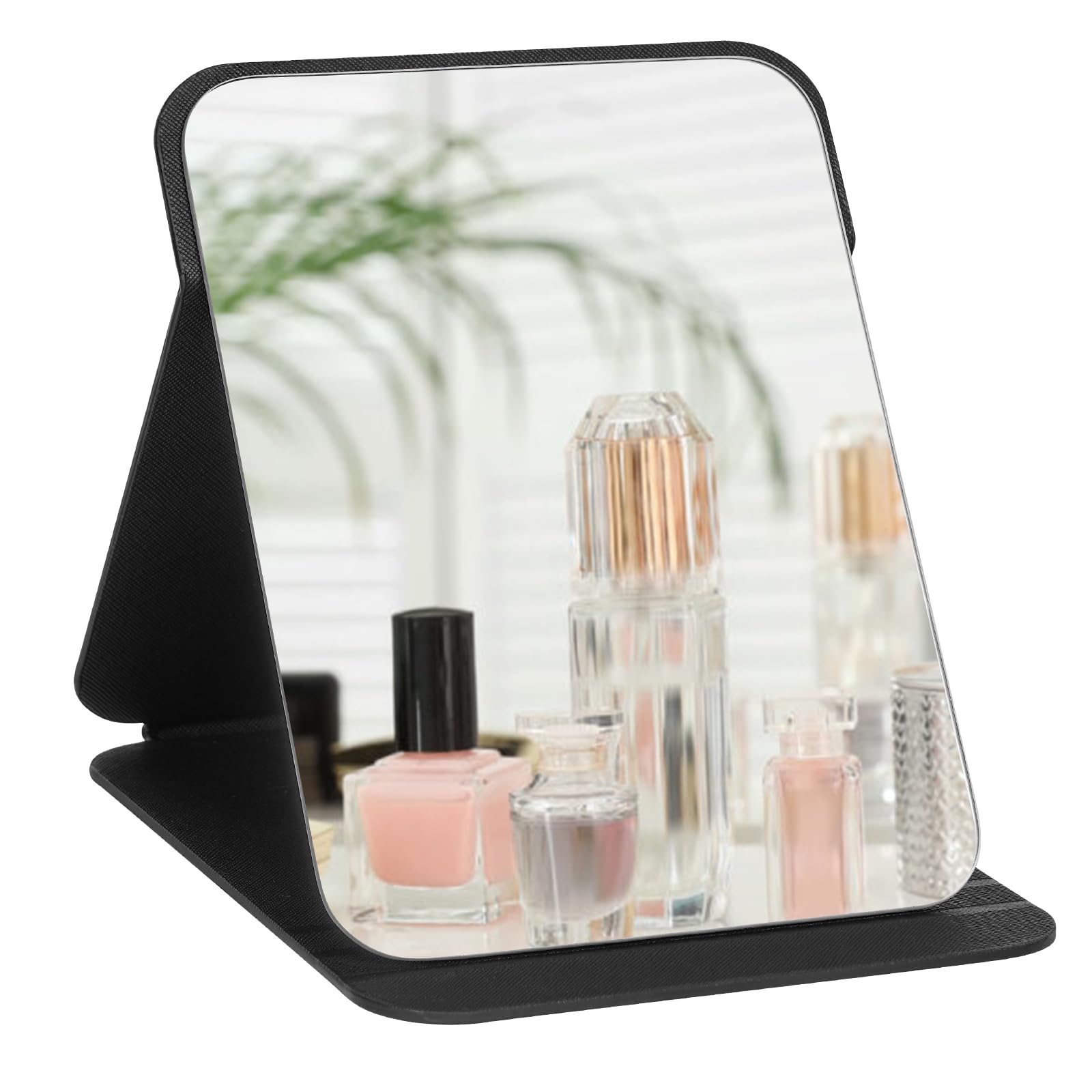 OSDUE Miroir de Maquillage, Portable Table Miroir Pliable Super HD Multi Angle Pliant en Cuir PU Facile à Transporter Miroirs de Voyage Ultra Fin et Durable Pliable, 26x18cm