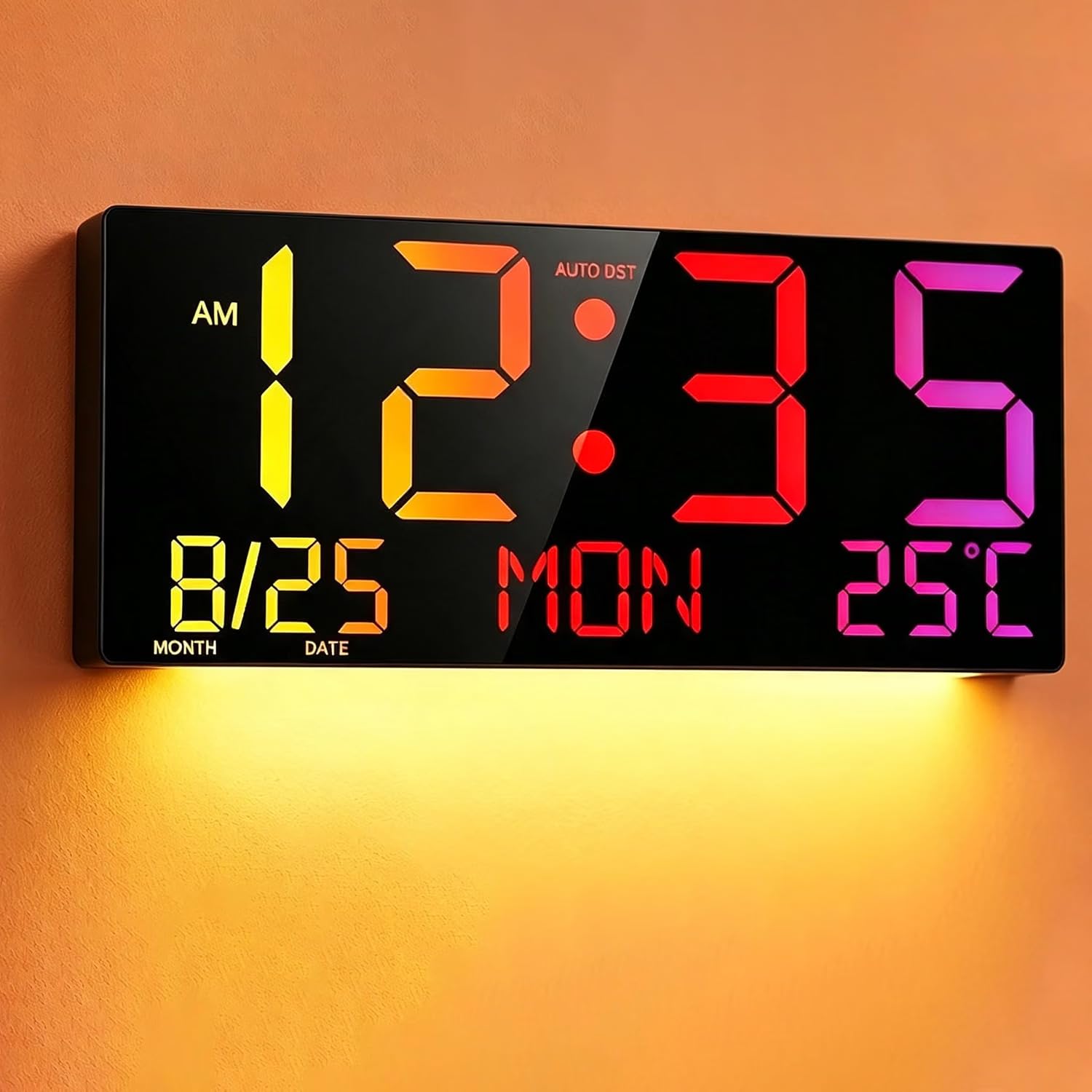 HUO JI Horloge murale numérique LED de 40,6 cm avec grands chiffres