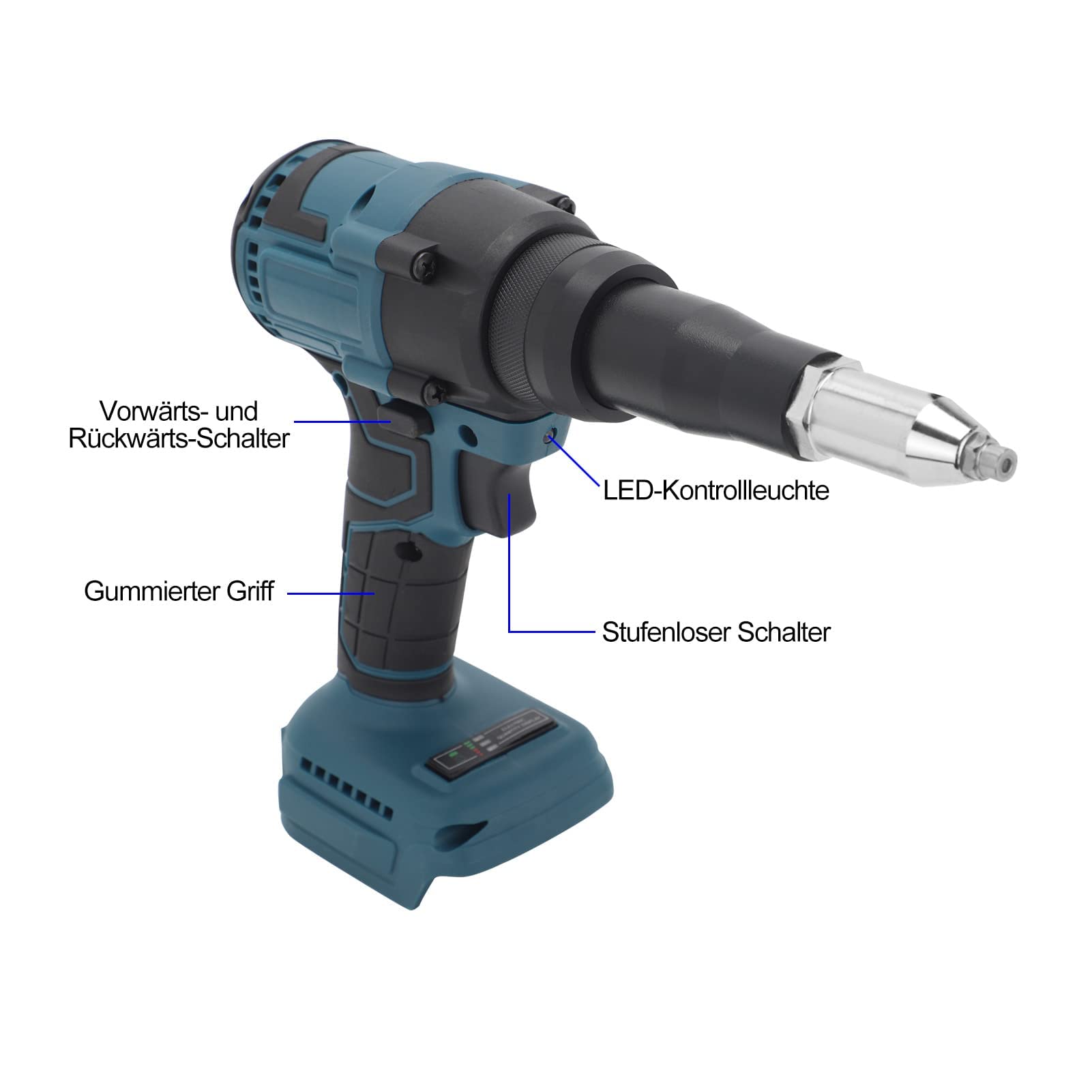 ColdShine Akku Nietzange Kompatibel Elektrische Nietzange 10000N Bürstenloses Elektrisches Nietwerkzeug Akku-Nietmutternpistole Nietpistole für 2,4-4,8mm (ohne Akku)