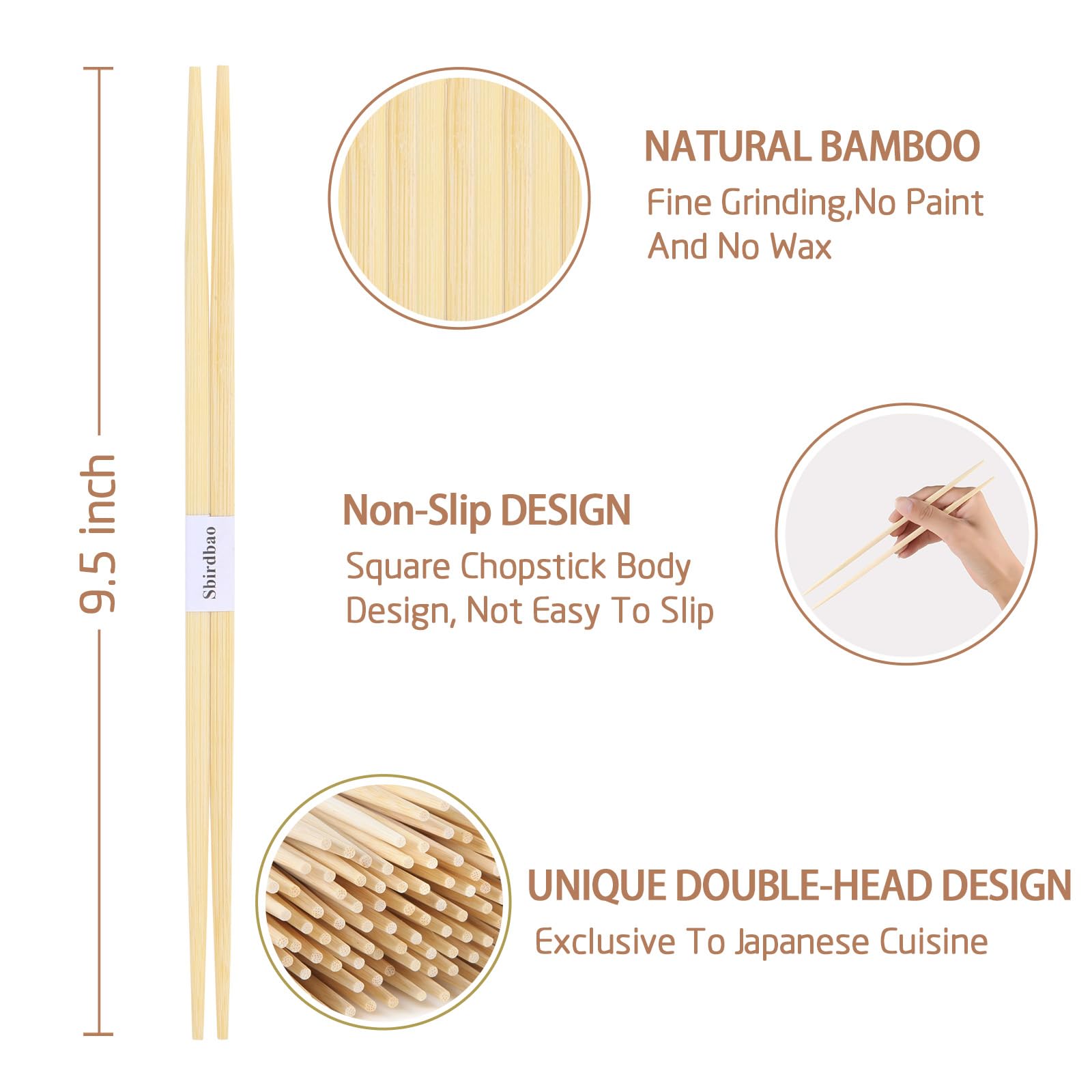 Sugormek 100 Pairs Disposable Bamboo Chopsticks - 9 Inch, Individually Wrapped, Splinter-Proof For Sushi & Noodles