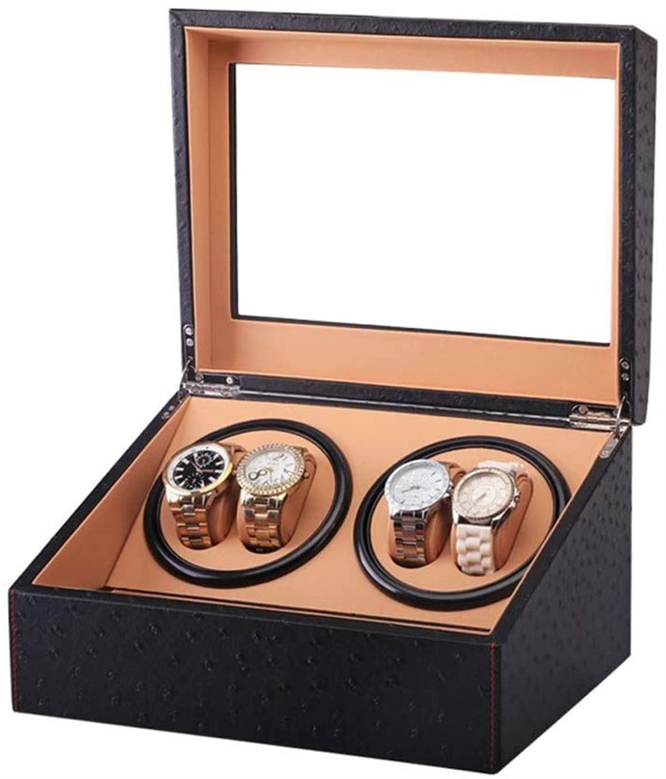 CGCSYZ Watch Winder, Quiet Motor Rotating 4 Watch + Storage 6 Watches Box Black Accessories (B)