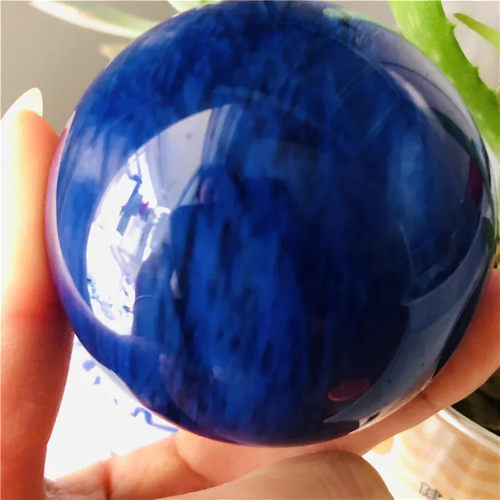 PKNVKZIDK Stone Quartz Crystal Blue Fused Ball Crafts Living Room Decoration + Wooden Stand Gift(5-6cm)