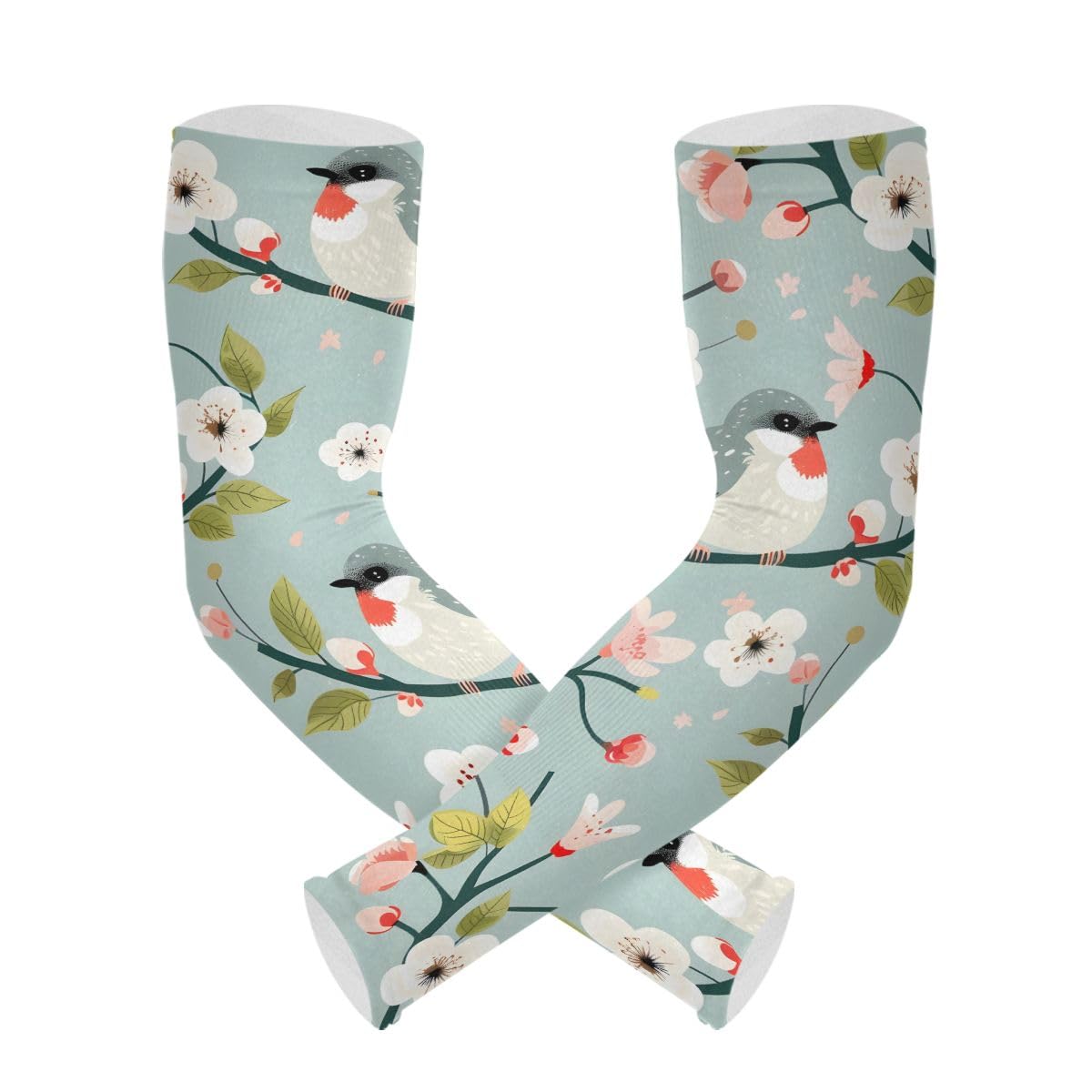 Cooling Arm Sleeves for Men Women UV Sun Protection Arm Covers Cute Birds A Branch Compression Sleeves Sports Football Golf Cycling