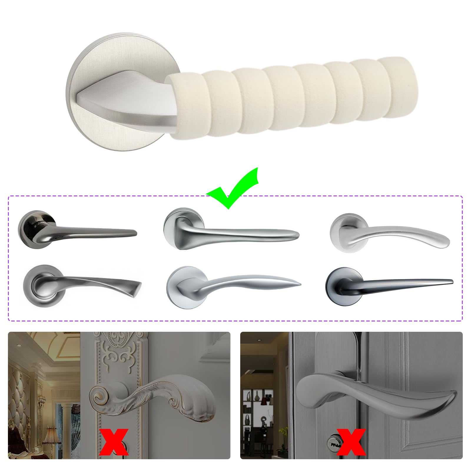 6 Pièces Couvercles de Poignée de Porte en Eva Souple, Anti-Froid | Couvercle de Sécurité de Poignée de Porte, Mousse Couvercles de Fenêtre ,Gants Protection de Poignée de Porte pour Enfants