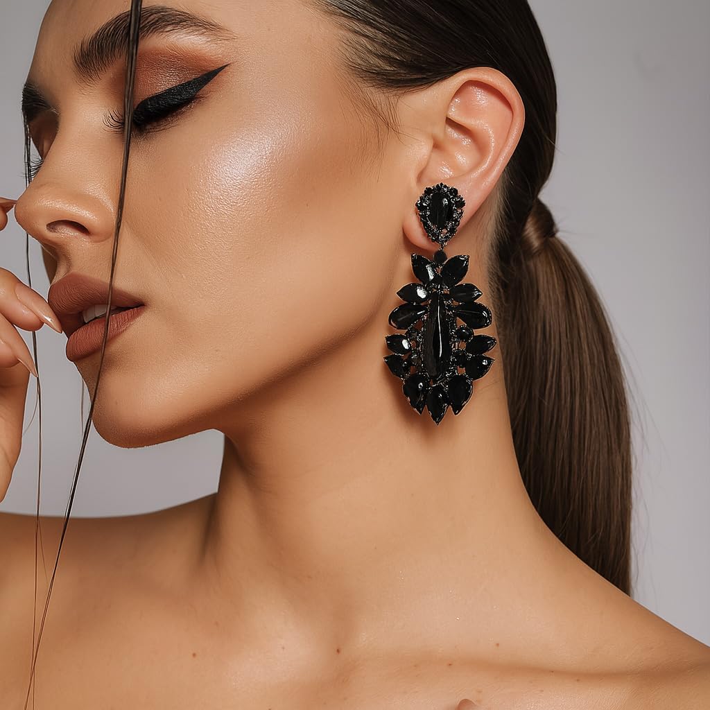 Large Rhinestone Chandelier Earrings for Women - Statement Teardrop Crystal Bridal Earrings Trendy Formal Prom Wedding Jewelry Gifts - Image 4