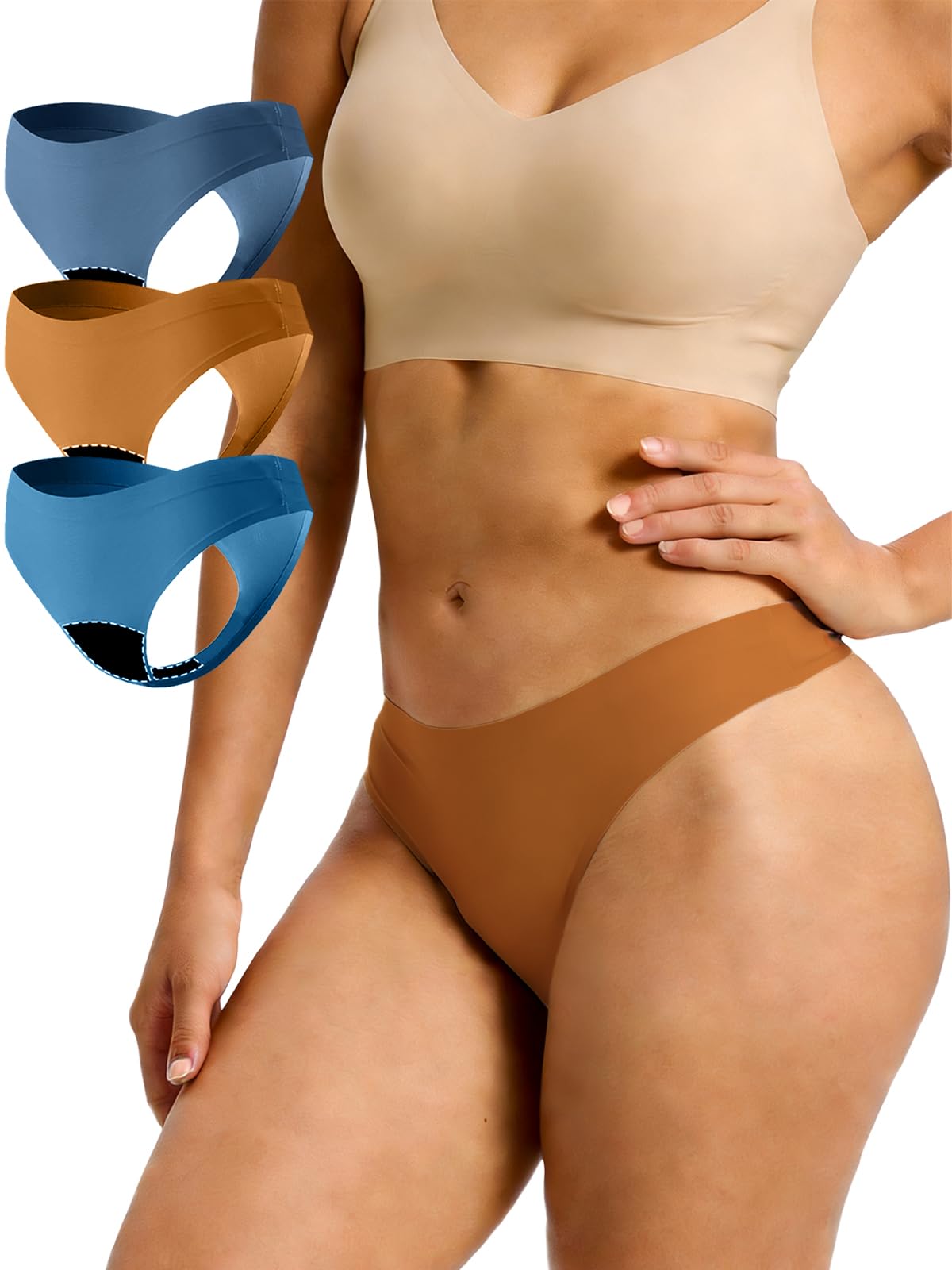 Seamless Thong Period Underwear for Women Teens 3 Pack