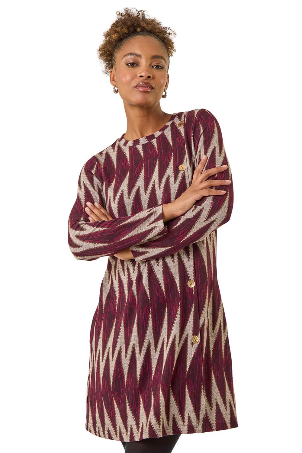 Roman Women's Wine Zig Zag Buttoned Side Dress In | : Size 20
