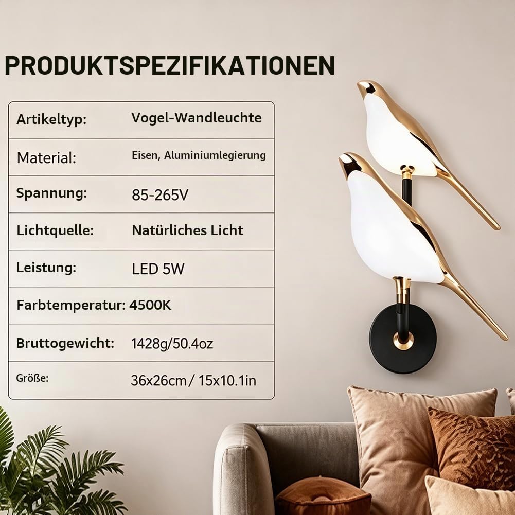 Nordic Vogel Wandlampe 4500K natürliches Licht moderne dekorative LED -Wandleuchte für Wohnzimmer Schlafzimmer