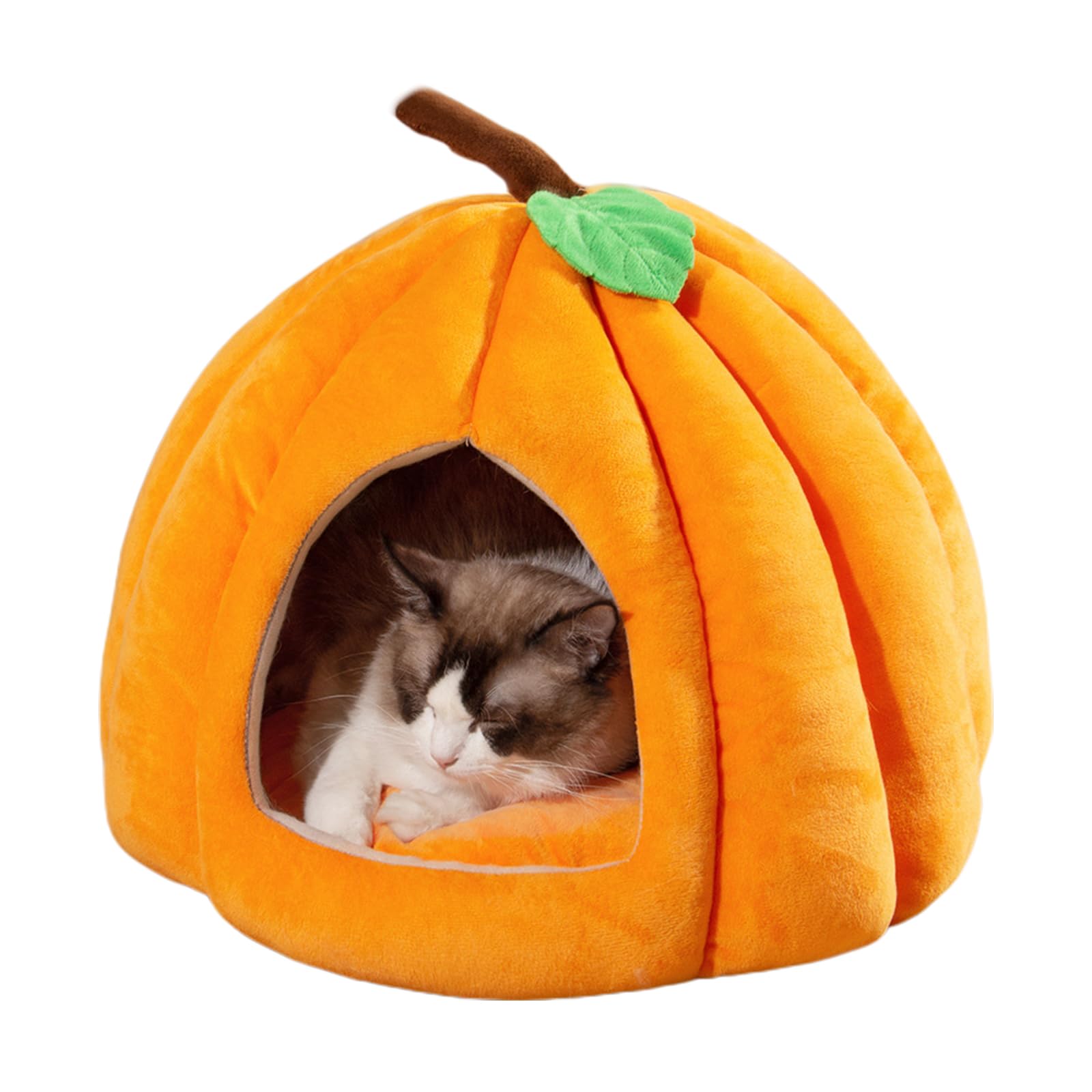WAN Cat House Soft and Warming Bed, Cat Houses for Indoor Collapsible Pet Bed, Washable Cat Tent Bed Squishmallow Pet Bed, Pumpkin Shape Pet Bed for Cats and Small Dogs