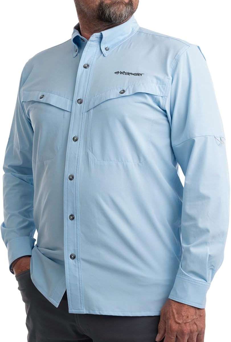 Whitewater Lightweight Moisture Wicking Long Sleeve Fishing Shirt with UPF 50 X-Large Blue Bell