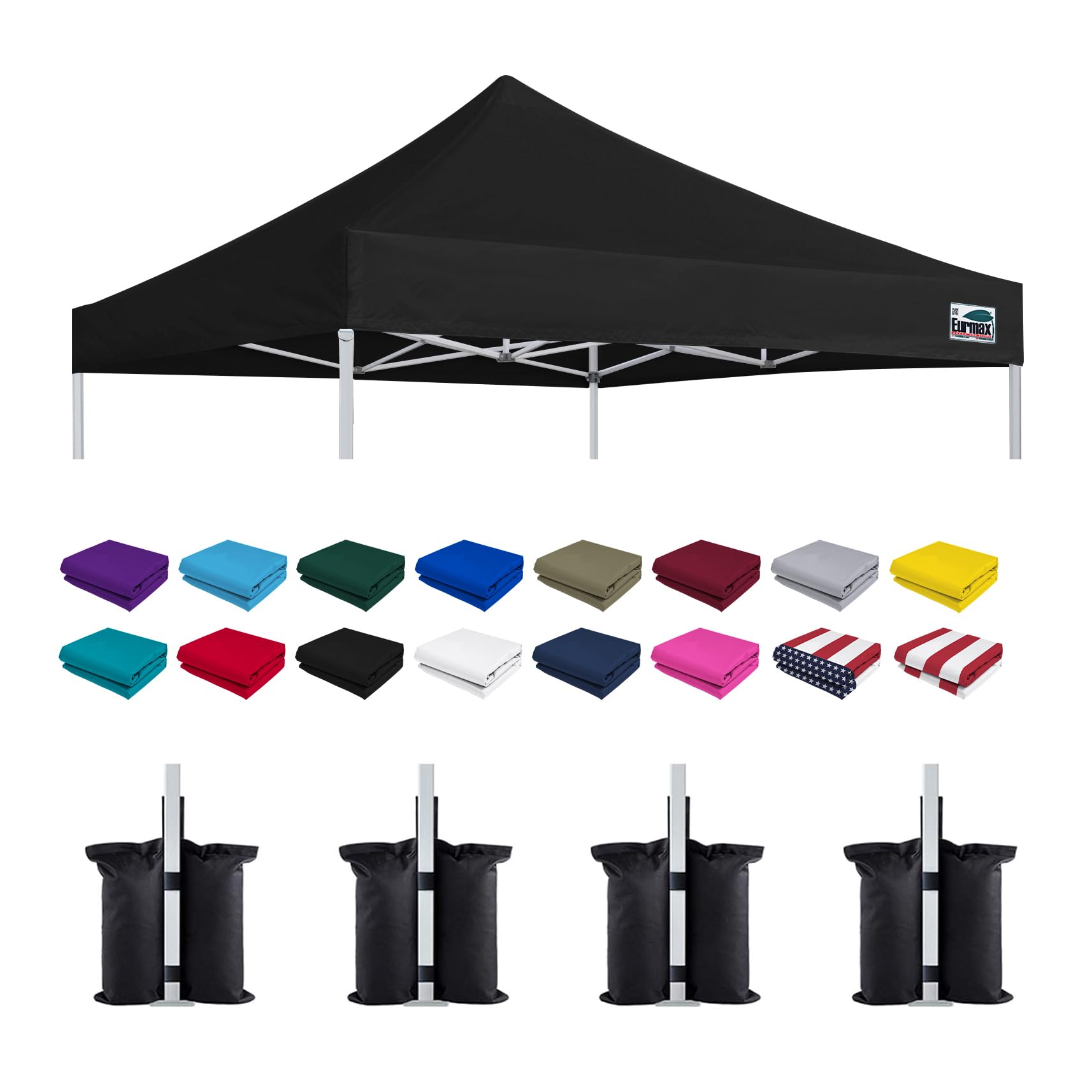 Eurmax USA New 10x10 Pop Up Canopy Replacement Canopy Tent Top Cover, Instant Canopy Top Cover ONLY, Choose 30 Colors,Bonus 4PC Pack Weight Bag (Black)