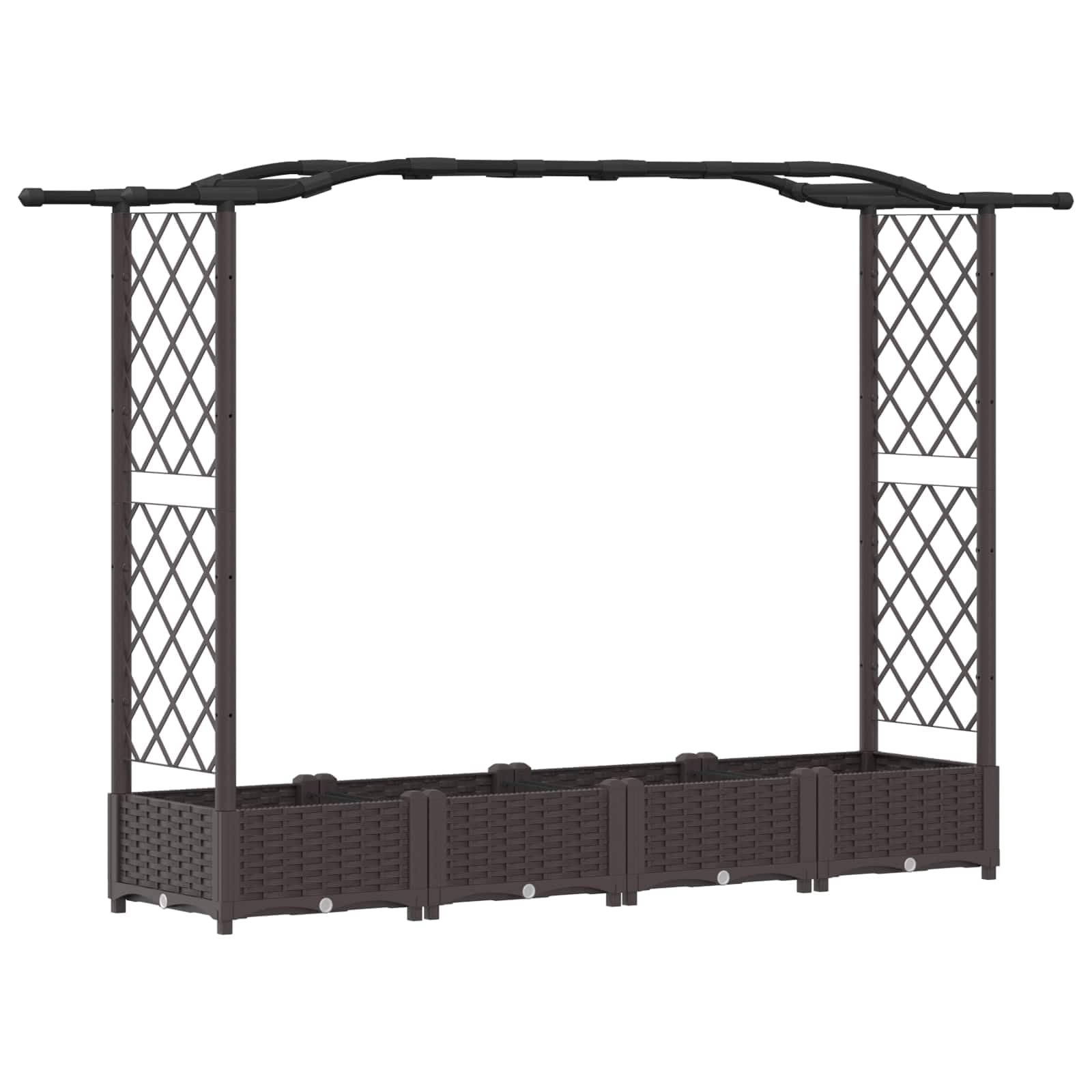 Jardinera de polipropileno con enrejado y techo marrón, 207 x 40 x 123 cm
