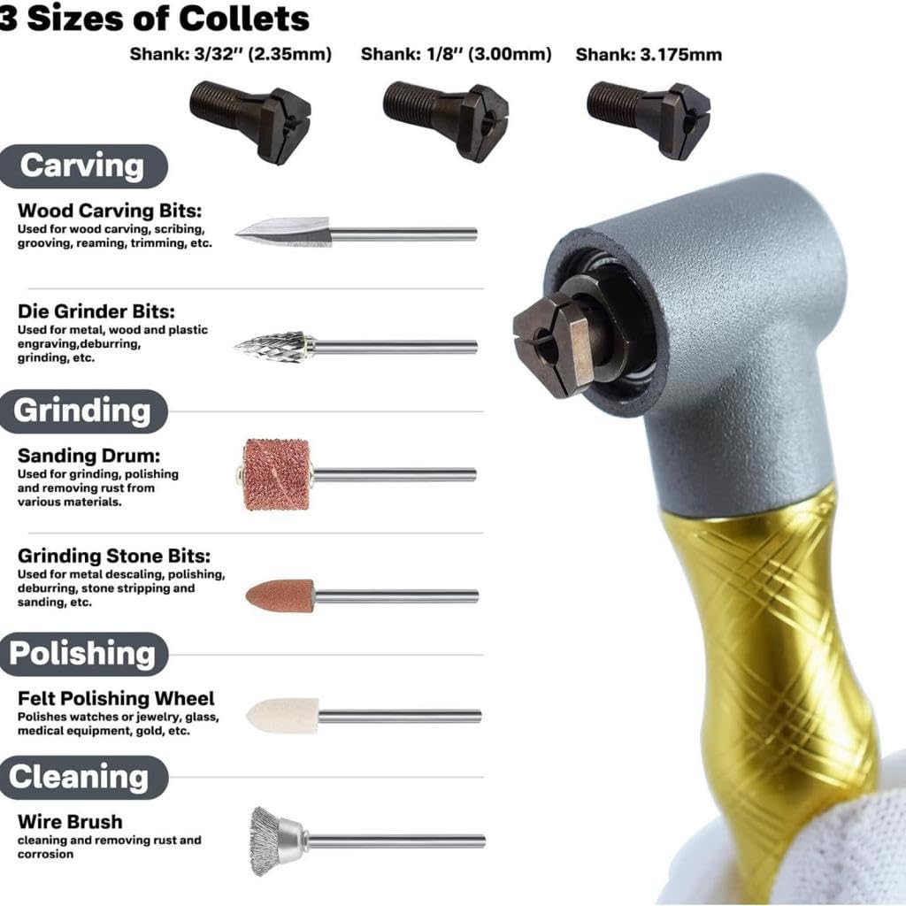 Eje Flexible de para Pieza de Mano, Mandril de 3 Mm, Accesorios para Fresado Y Rectificado, Dorado