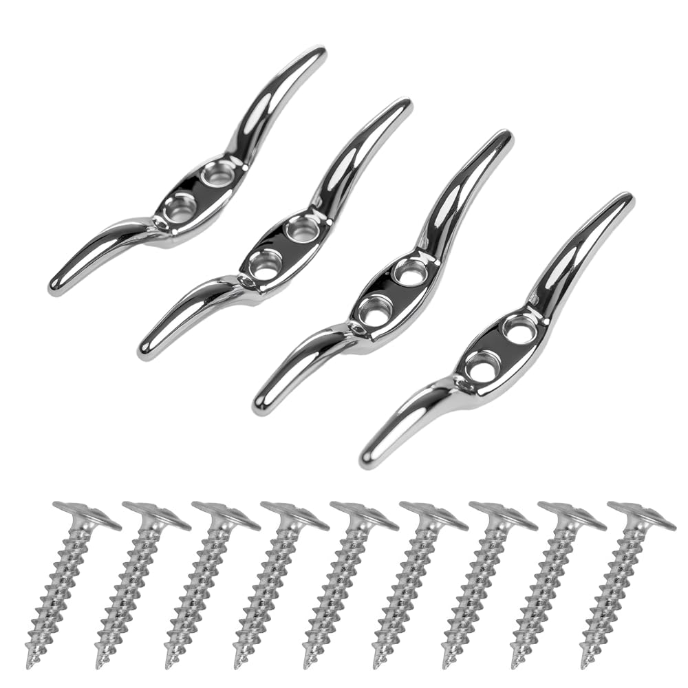 SUMAR 4-Pack 2-1/2 Inch Zinc Alloy Rope Cleat Hooks with Mounting Screws, Light Weight Flag Cleats for Boat, Flag Pole, Marine and Home Use