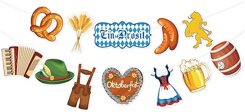 Whaline Guirnalda de pancartas de Oktoberfest alemán bávaro de papel para colgar, decoración de fiesta de Oktoberfest para accesorios de fotos,