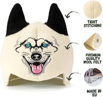Wolf Hat, 100% Organic Wool Felt Sauna Cap, Banya Hat, Sauna Hair Protector, Embroidered Hat, Sauna Accessories, Russian Sauna Hat, Sauna Gifts For Men And Women