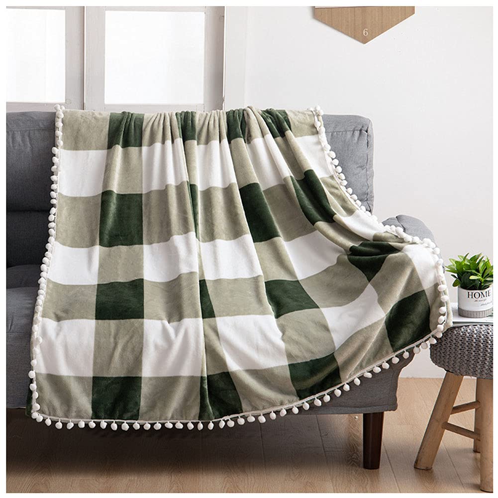 Pogrubiony pled frędzel miękki pluszowy koc kula sofa kołdra ciepły flanelowy koc polarowy lekki przytulny koc na łóżko miękki koc narzuta na kanapę narzuta na łóżko, kanapę, samochód zielony 150 * 200 cm