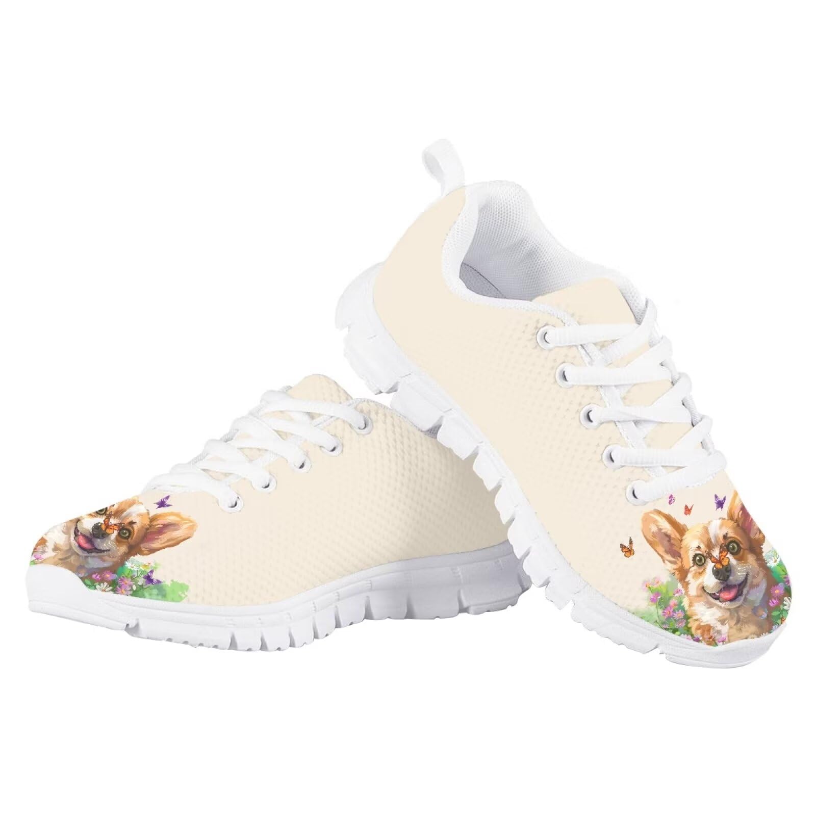 JUDENTIDOS Kids Cute Corgi Sneakers Boys Girls Mesh Lightweight Breathable Walk Athletic Running Shoes