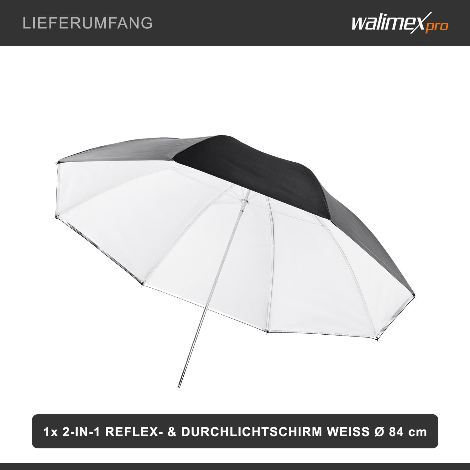Walimex Pro 2-in-1 Reflex-/Durchlichtschirm (84 cm) weiß