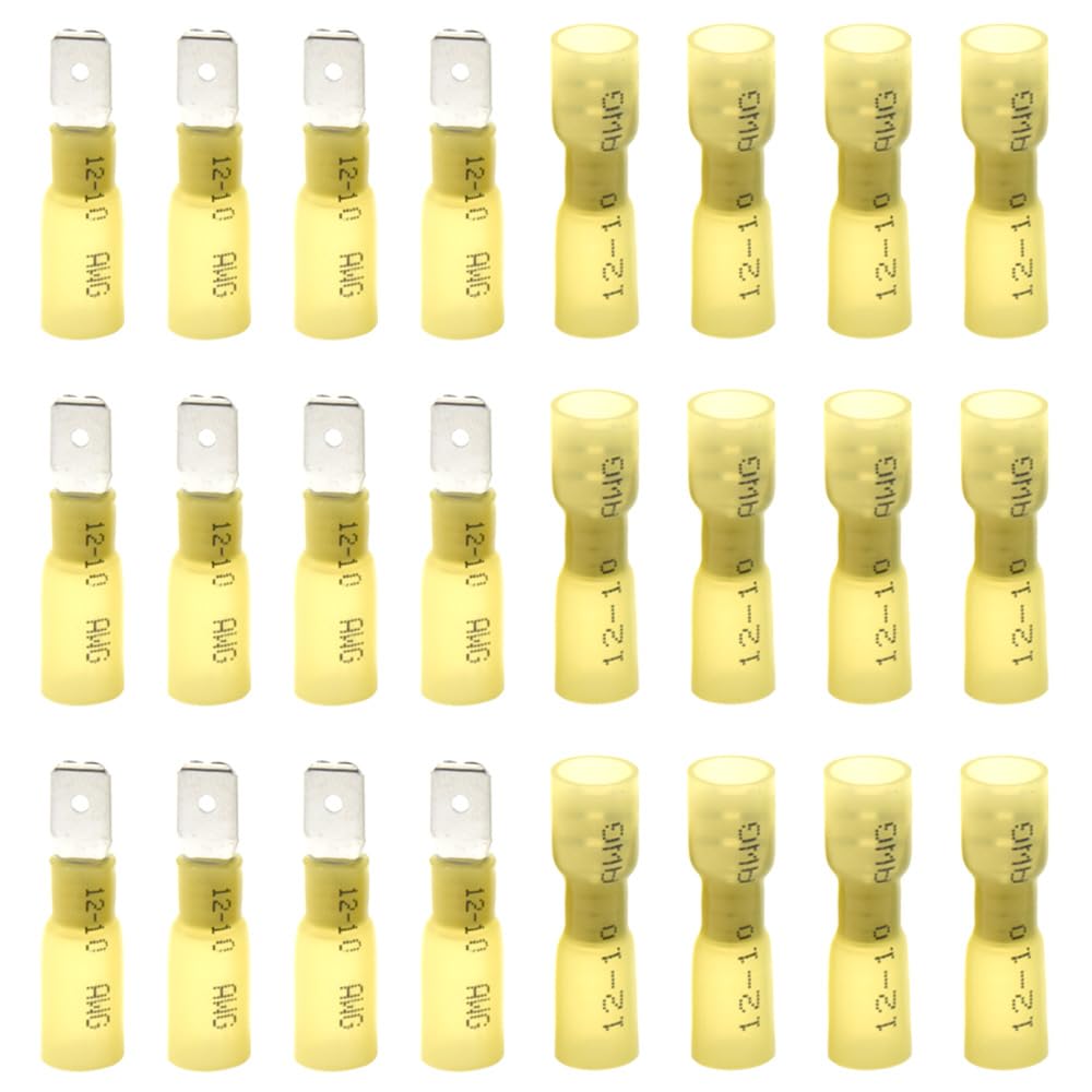 CEEYSEE Kabelschuhe x 100 -Männlich Kabelstecker x50 / Weiblich Kabelstecker x50 Flachsteckhülsen - Isolierte Schrumpfverbinder Quetschverbinder - für 4.0–6.0 mm² Kabel（Gelb/DRSY)