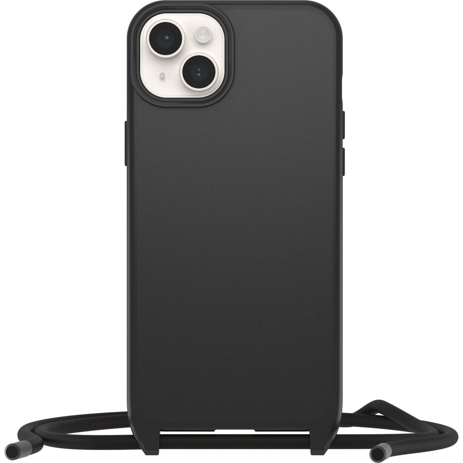 OtterBox Cover React Necklace con MagSafe per iPhone 14 Plus, Custodia sottile, antishock con cordone da collo, adattabile e intercambiabile, testata a norme MIL STD 810G, Nero