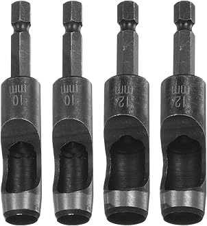 HARFINGTON 4pcs 10mm,12mm Leather Hollow Hole Punch 1/4" Hex Shank for Drills, Belt Hole Punch Punching Cutter Tool for Leathercraft Working