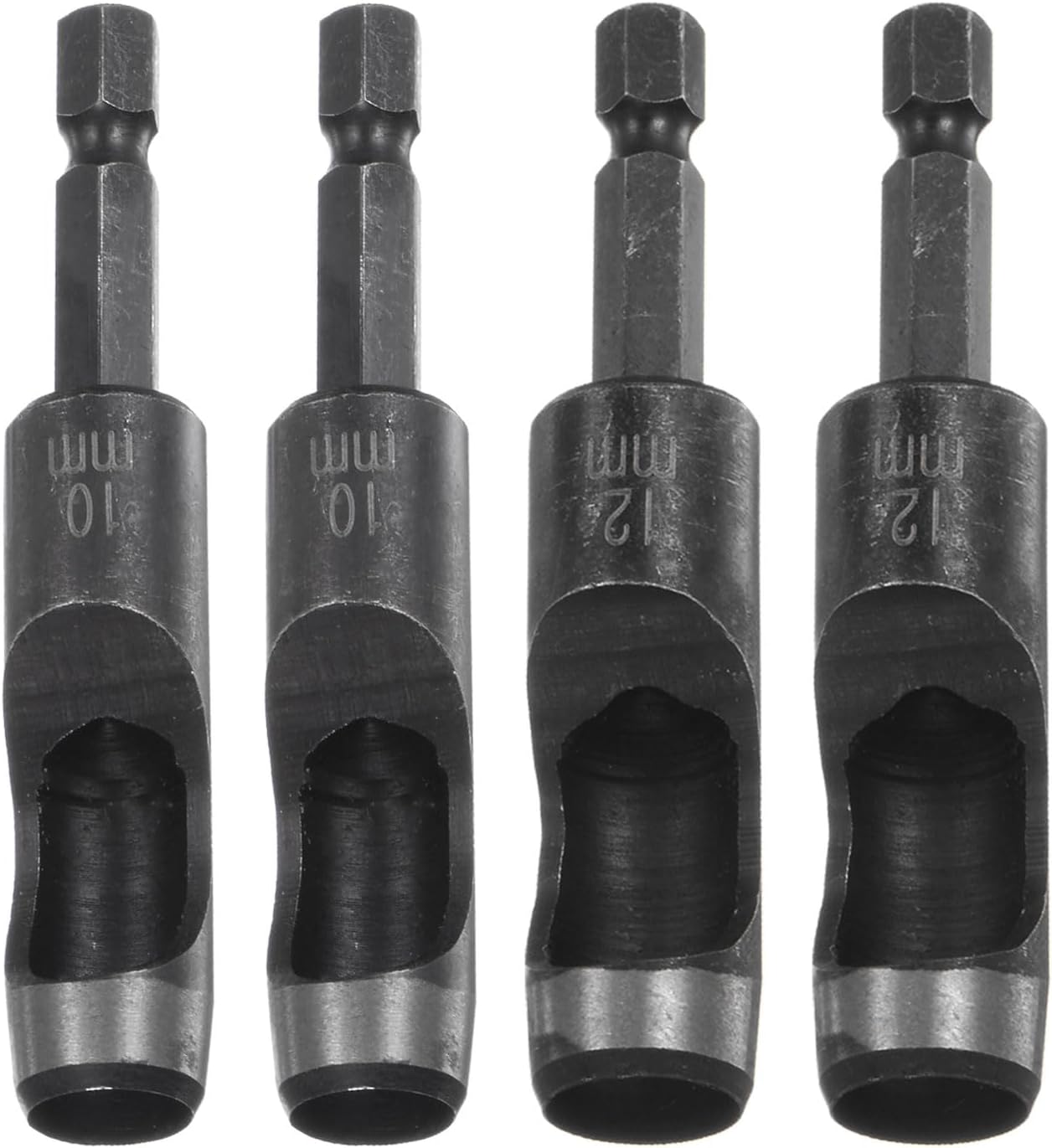 HARFINGTON 2pcs 10mm,12mm Leather Hollow Hole Punch 1/4" Hex Shank for Drills, Belt Hole Punch Punching Cutter Tool for Thick Fabrics Leathercraft Working