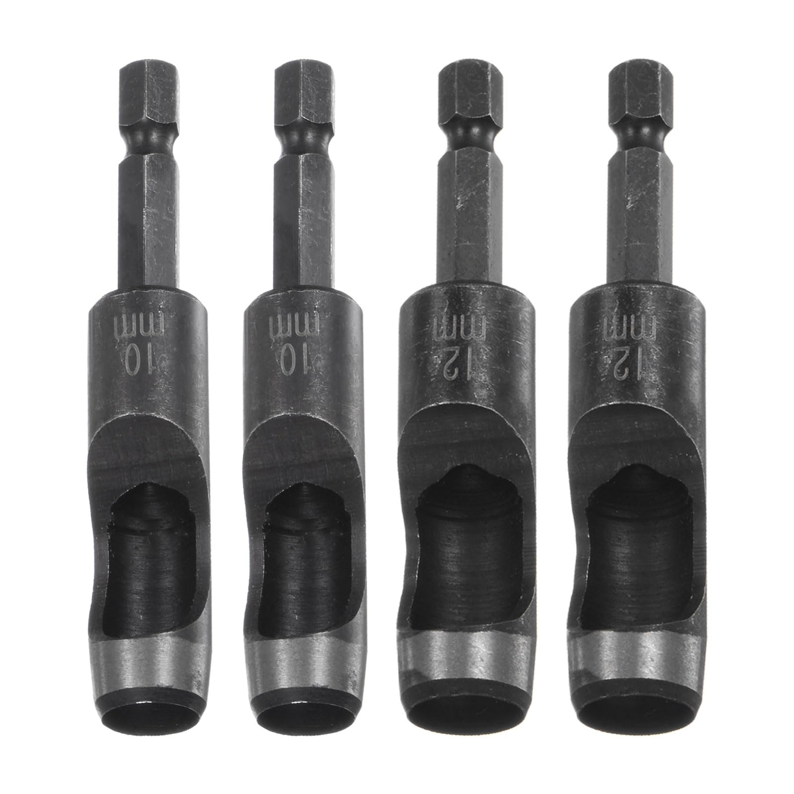 HARFINGTON 4pcs 10mm,12mm Leather Hollow Hole Punch 1/4" Hex Shank for Drills, Belt Hole Punch Punching Cutter Tool for Leathercraft Working