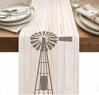 Vintage Farm Scissors Table Runner, Abstract Windmill Wood Grain Tablecloth Kitchen Dining Coffee Table Center Pieces Decor for Farmhouse Wedding Holiday Home Party 13x72 Inch