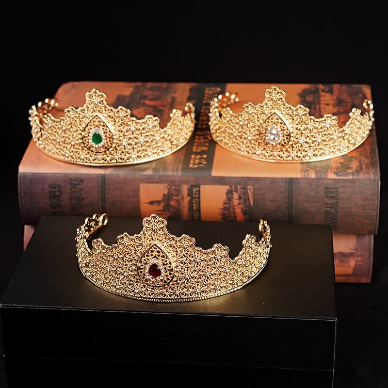 ZYFSHA Biżuteria do włosów Diadem z koroną dla kobiet Tradycyjne marokańskie tiary Korona w złocie Kropla wody Rhinestone Akcesoria do włosów dla nowożeńców Etniczne Couronne De Mariage, złote tiary