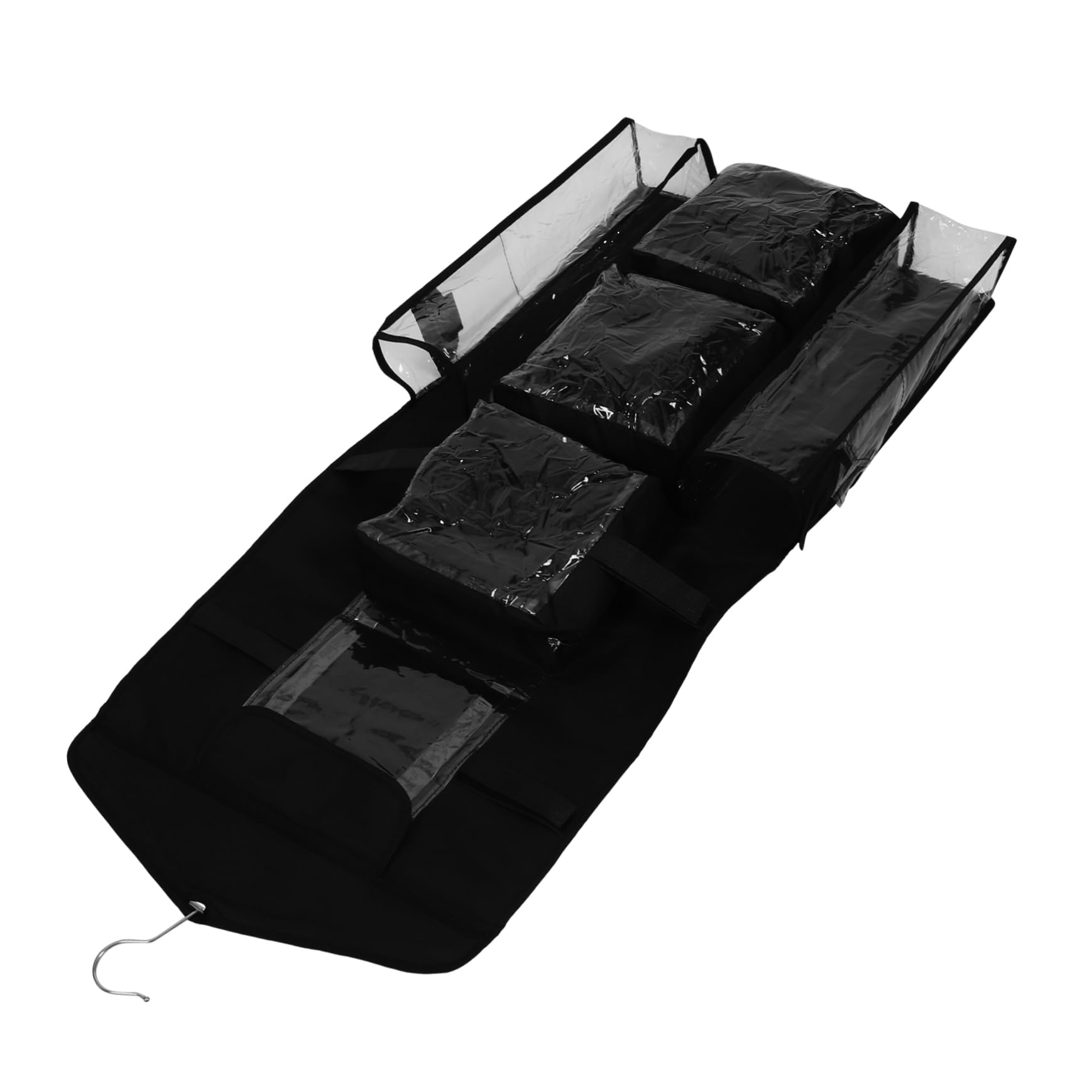 Hängender Geschenkpapier Organizer mit Haken, Schwarz, Polyester | Tür oder Schrank, Langlebige Kunststoff Details, Schlankes Minimalistisches Design