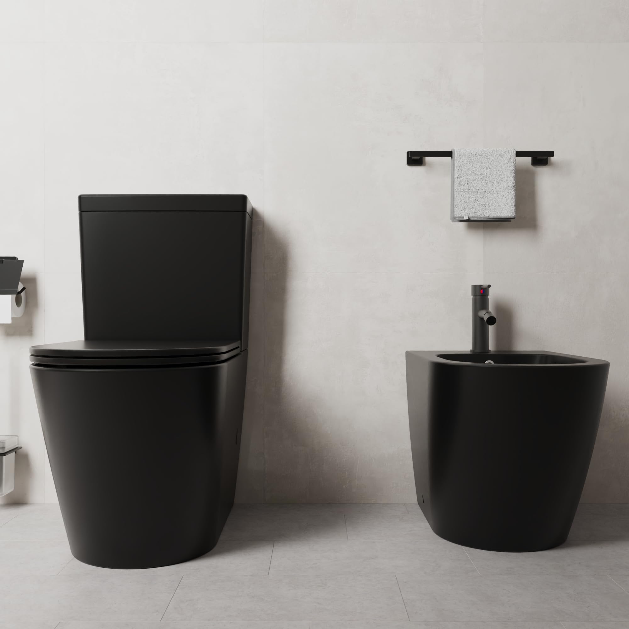 Paire de sanitaires Filomuro cuvette monobloc sans bordure et bidet noir mat | Vienna