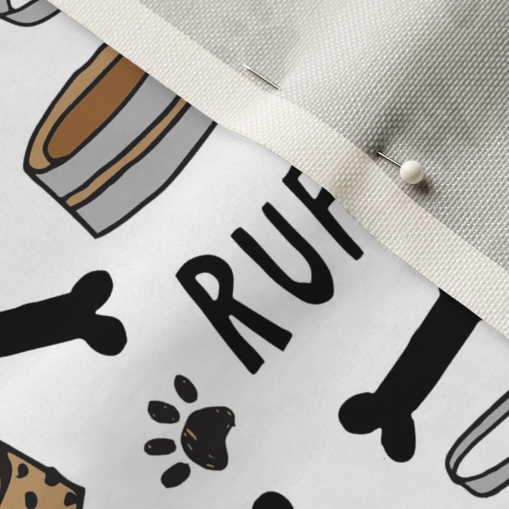 Spoonflower Fabric - Cute Dog White Bone Food Bowl Pet Illustration Dogs Puppy Paw Print Printed on Upholstery Velvet Fabric Fat Quarter - Upholstery Home Decor Bottomweight Apparel