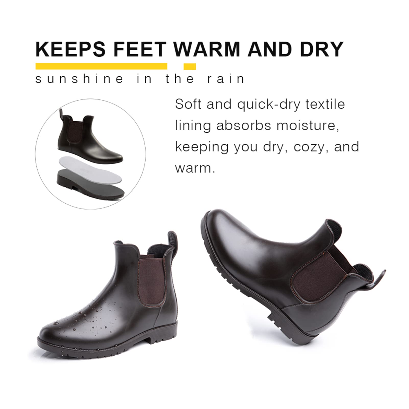 Stivali Gomma Donna Stivaletti Pioggia Chelsea Rain Boots Wellies Ankle Boots Stivaletti Impermeabili Scarpe da Pioggia Nero Marroni 35-43 EU