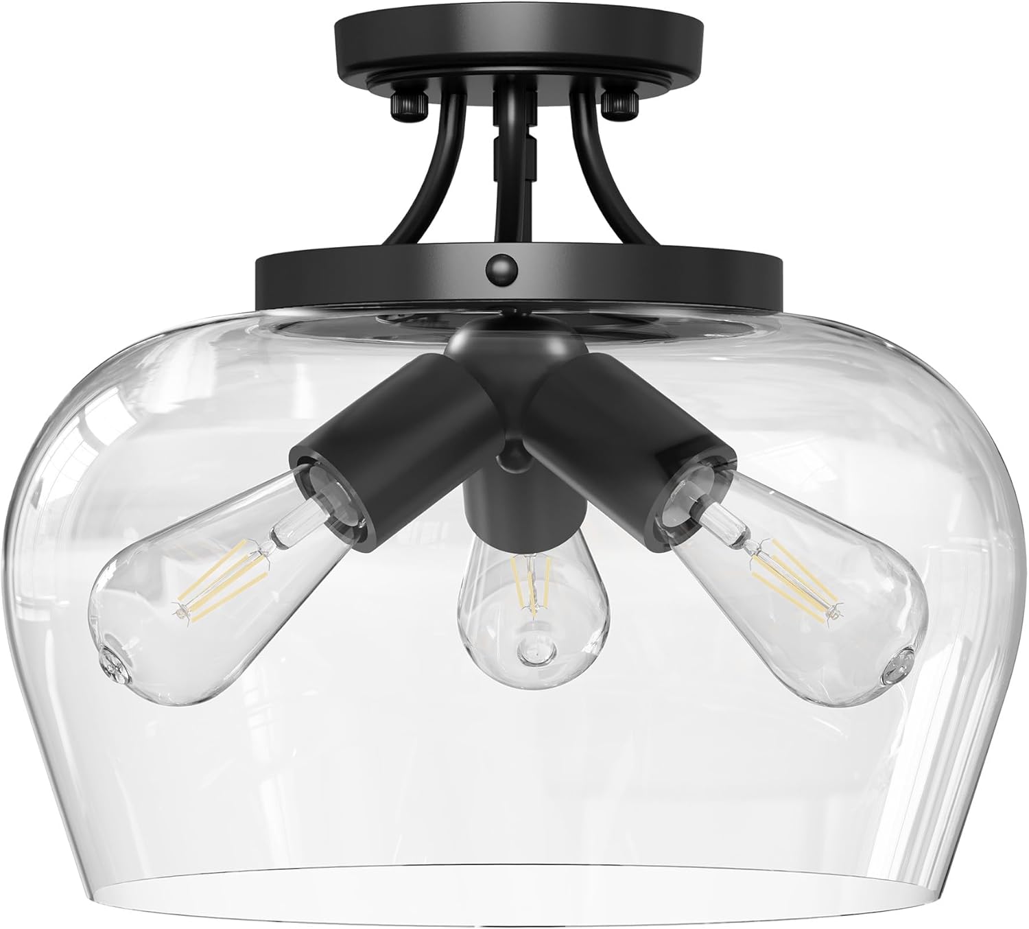 VONLUCE Semi Flush Mount Ceiling Light, 13.8" Ceiling Light Fixture with Clear Glass Shade, E26 Base, 3-Bulb Industrial Lighting Fixture for Hallway Entryway Bedroom, Matte Black, ETL Certificated Black 13.8 inch