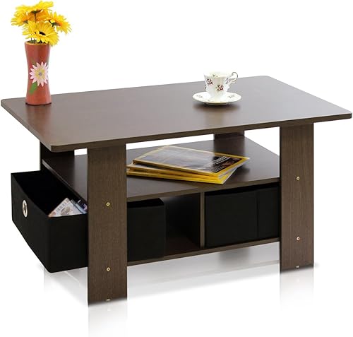 Miniatura 51 de Furinno 11158DBR/BK - Mesa de centro con almacenaje Columbia Nogal/Marrón Oscuro,Americano/Marrón Medio,Roble francés gris/negro.,Ámbar