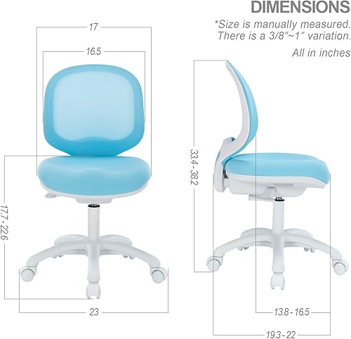 Miniatura 38 de Silla de escritorio para niños, silla de oficina de estudio, diseño ergonómico, altura ajustable y profundidad del asiento (azul cielo con Azul