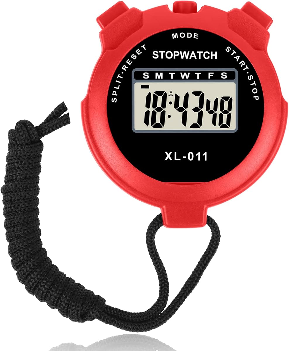 Vicloon Temporizador Deportivo Digital, Cronómetro con Pantalla Grande y División de una Vuelta, Reloj de 12/24 Horas con Alarma y Fecha para Entrenadores y niños (Rojo)