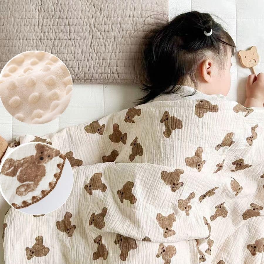 Miniatura 2 de Manta de bebé de doble capa de muselina de algodón grueso edredón neutro patrón de oso suave manta de Minky