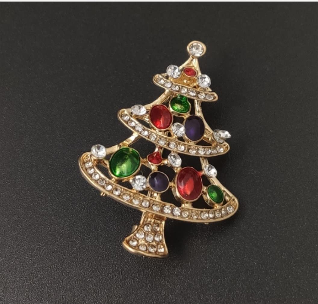 Spille Vintage a Forma di Albero di Natale, Spilla con Strass per Donne